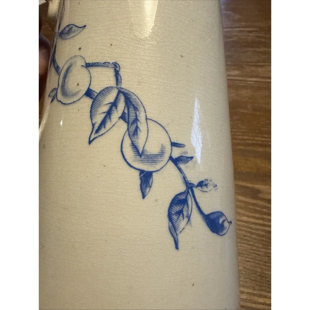 Antique Stoneware Pitcher Salt Glazed Nautical Floral Fruit Motif 6.75
